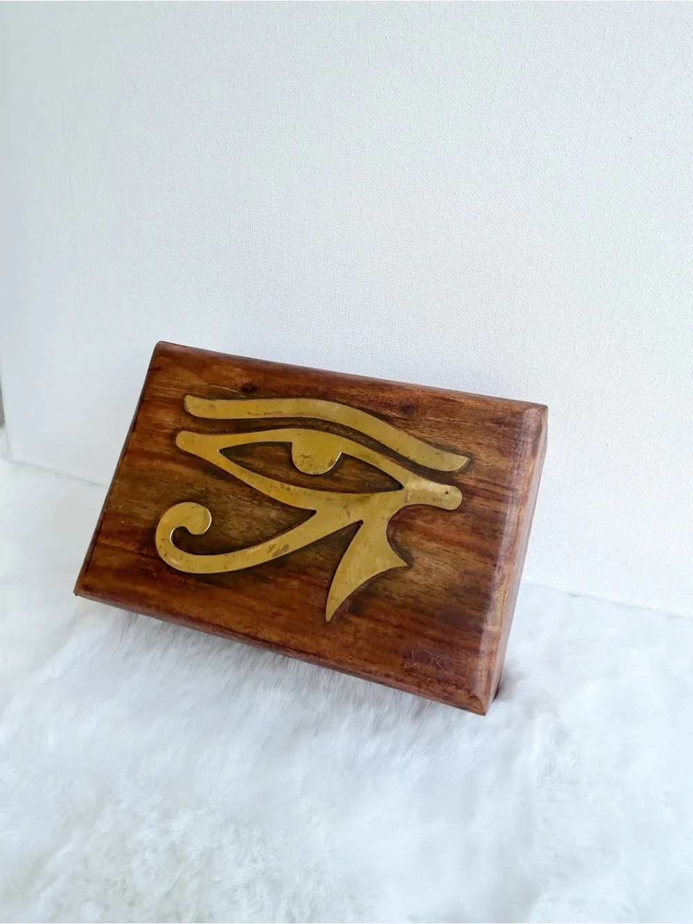 Eye of Horus Wooden Trinket Box Egyptian Jewelry Storage Box 4”x 6”